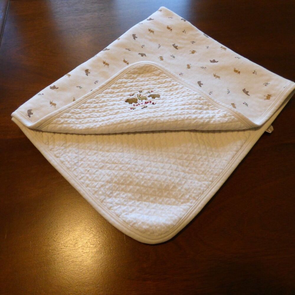 Vintage Baby Gap Blanket Cream Quilted Deer Fawn Reindeer Bear Berries EUC